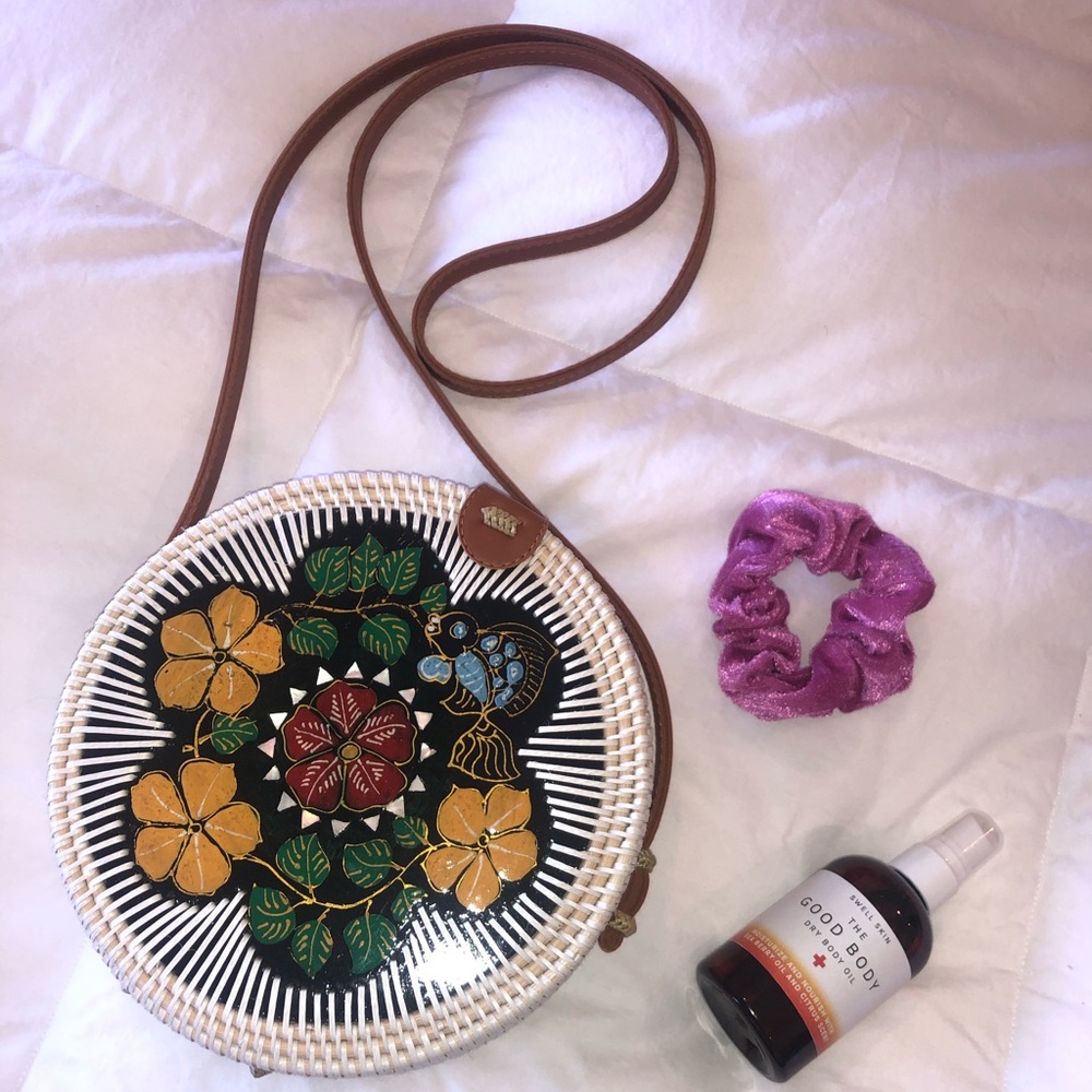 White, Round Balinese Crossbody Bag
